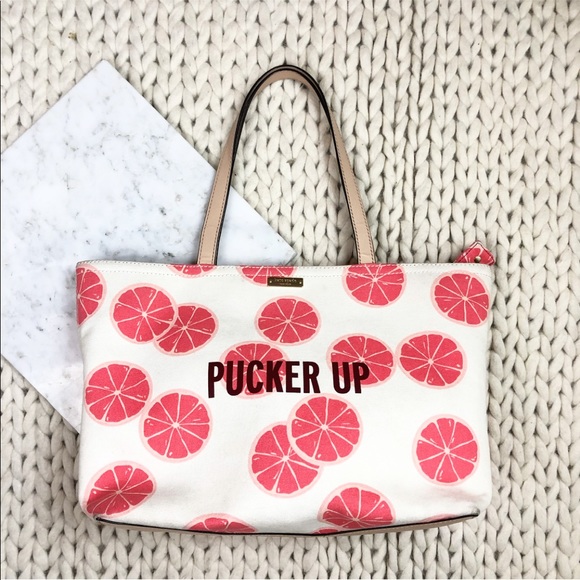 kate spade Handbags - Kate Spade Grapefruit Print Pucker Up Tote Bag
